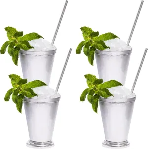 Sol Living Mint Julep Cups Set of 4, 12 oz Stainless Steel Lining Silver Cups Handcrafted Kentucky Derby Cups Barware Set for Cocktails Mixed Drinks Bar Accessories Gift Set Perfect for Cold Drinks