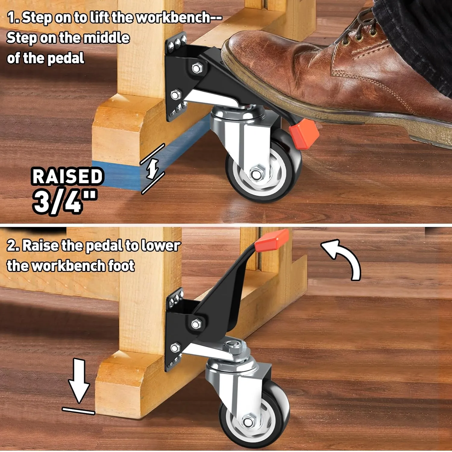 SPACEKEEPER Workbench Casters Kit 880 Lbs - 3 Inch Heavy Duty Retractable Caster Designed for Workbenches Machinery & Tables, 4 Pack