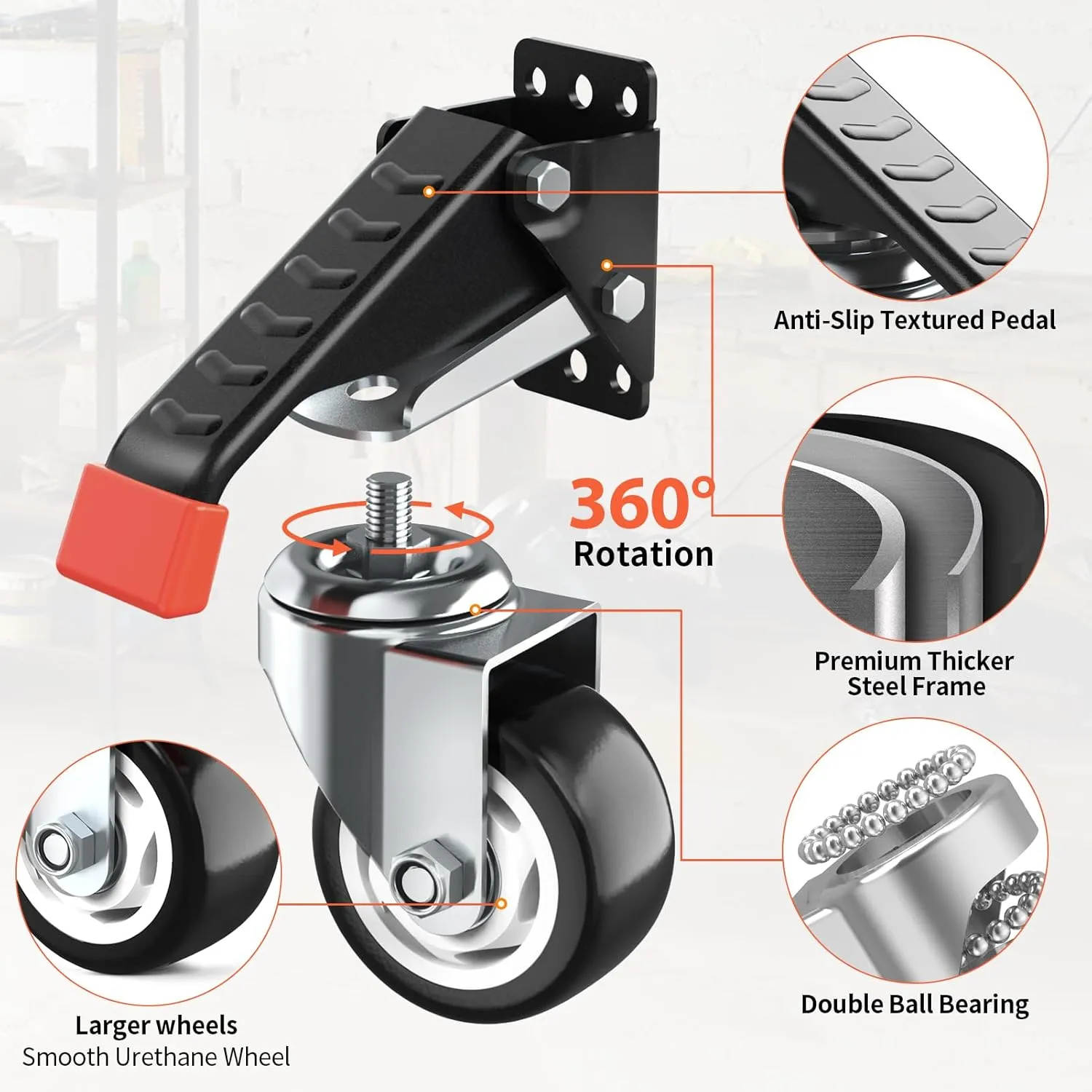 SPACEKEEPER Workbench Casters Kit 880 Lbs - 3 Inch Heavy Duty Retractable Caster Designed for Workbenches Machinery & Tables, 4 Pack