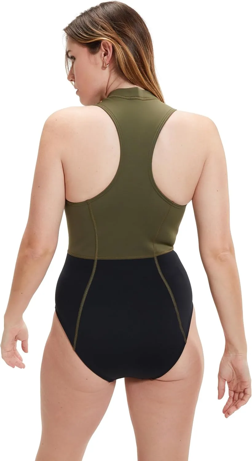 Speedo Women's Swimsuit One Piece Zip Front Thermal Open Water