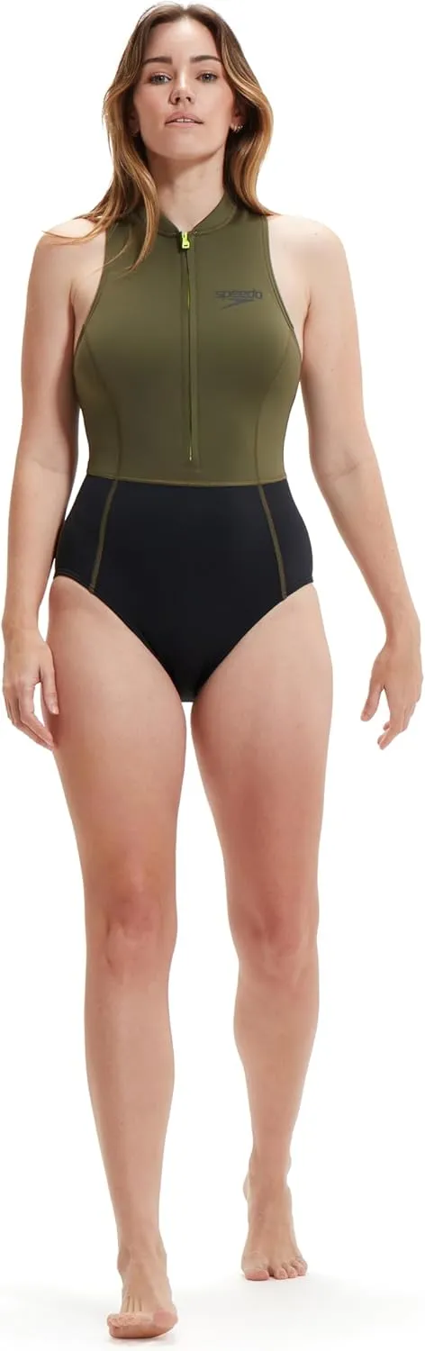 Speedo Women's Swimsuit One Piece Zip Front Thermal Open Water