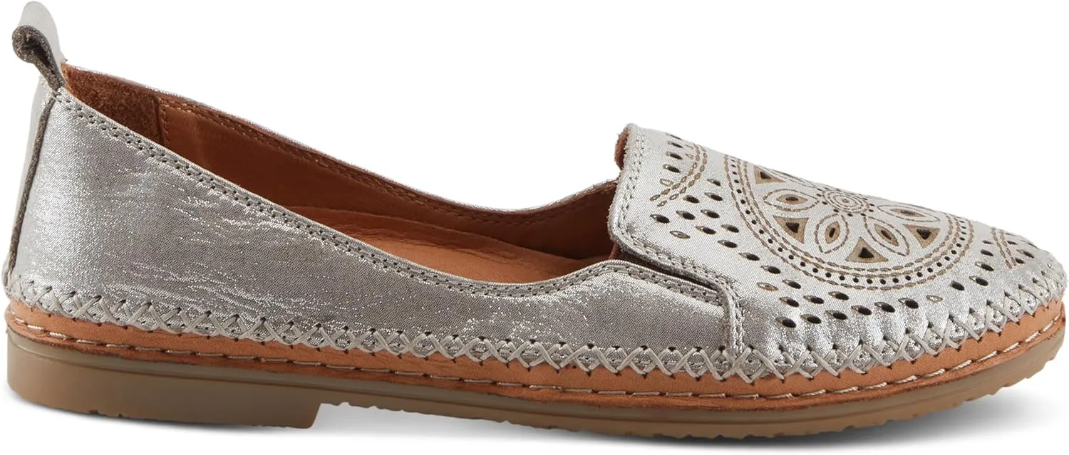 Spring Step Women's Ingrid Slip-On Premium Leather Loafers - Laser Cutout Design, Elastic Goring, Lightweight Flat Sole