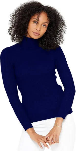 State Cashmere Women’s Ribbed Turtleneck Sweater 100% Pure Cashmere Classic Long Sleeve Pullover