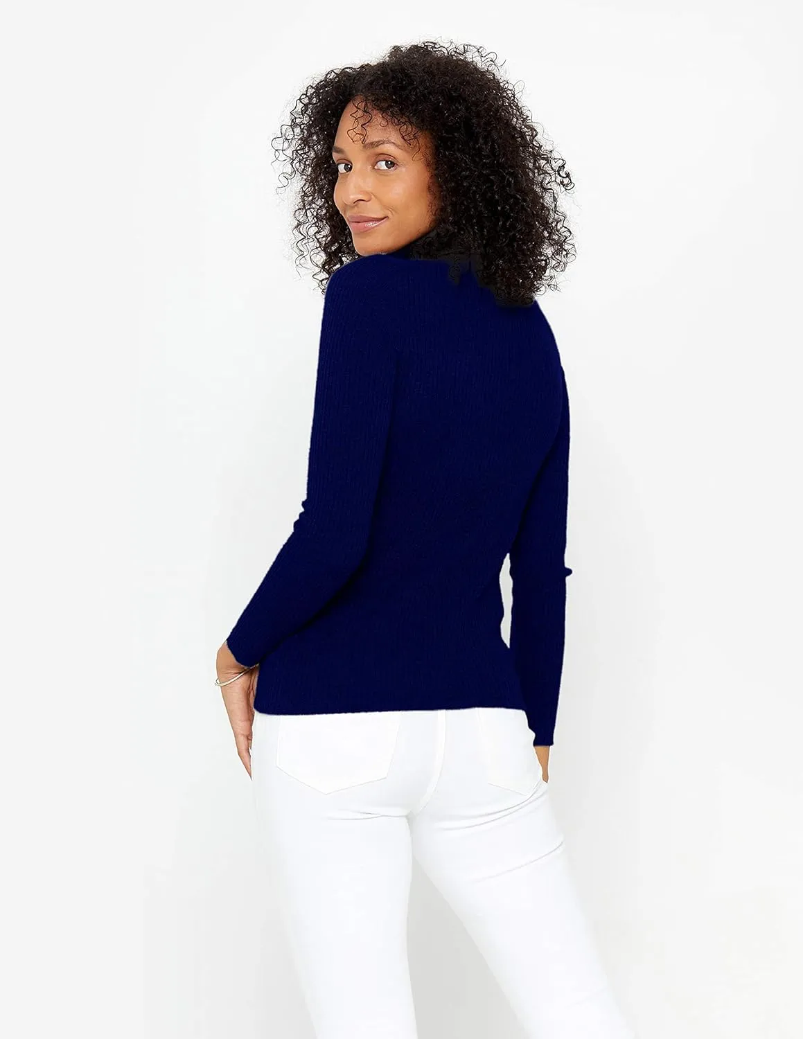 State Cashmere Women’s Ribbed Turtleneck Sweater 100% Pure Cashmere Classic Long Sleeve Pullover