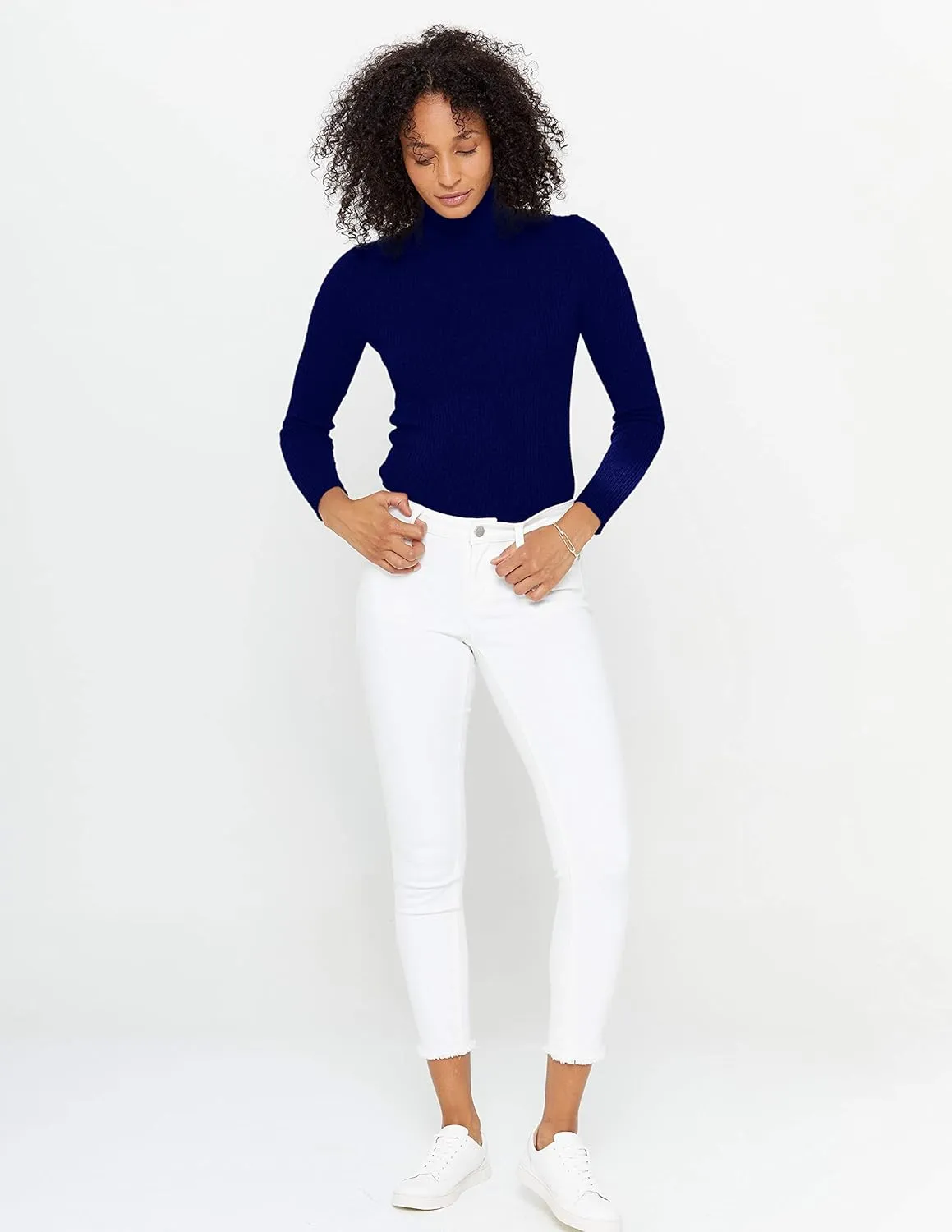 State Cashmere Women’s Ribbed Turtleneck Sweater 100% Pure Cashmere Classic Long Sleeve Pullover