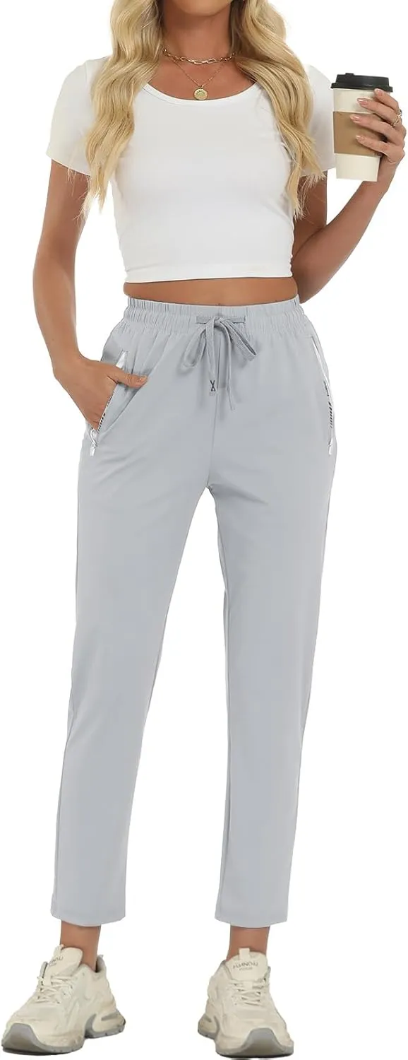 Surenow Womens Active Pants Stretch Breathable Casual Pants with Zip Pocket Lightweight Running Athletic Sweatpants for Women