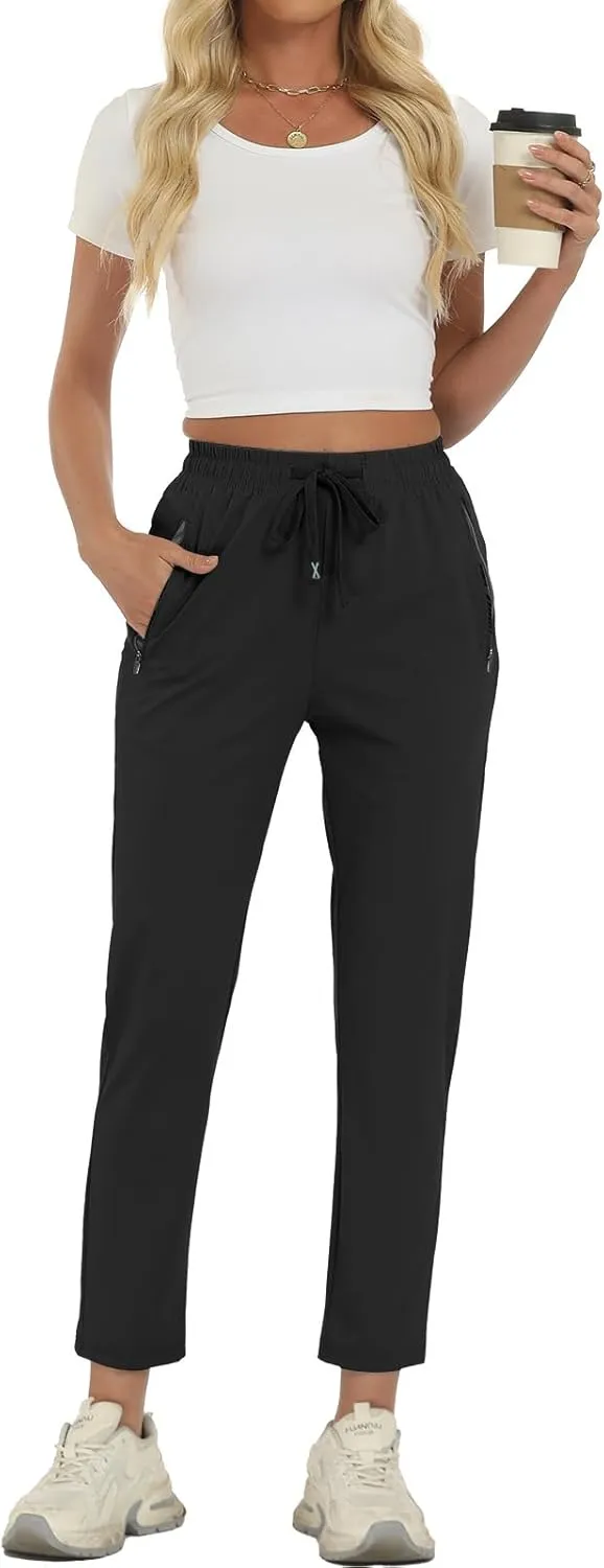 Surenow Womens Active Pants Stretch Breathable Casual Pants with Zip Pocket Lightweight Running Athletic Sweatpants for Women