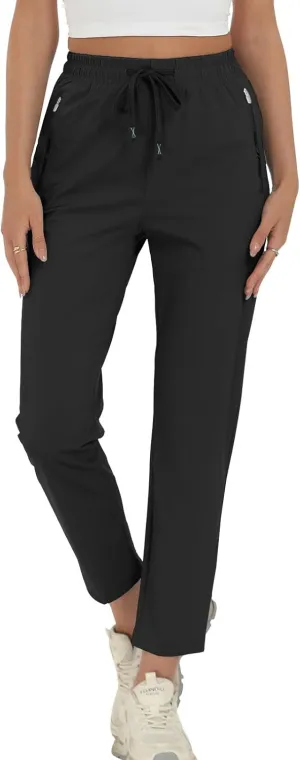 Surenow Womens Active Pants Stretch Breathable Casual Pants with Zip Pocket Lightweight Running Athletic Sweatpants for Women