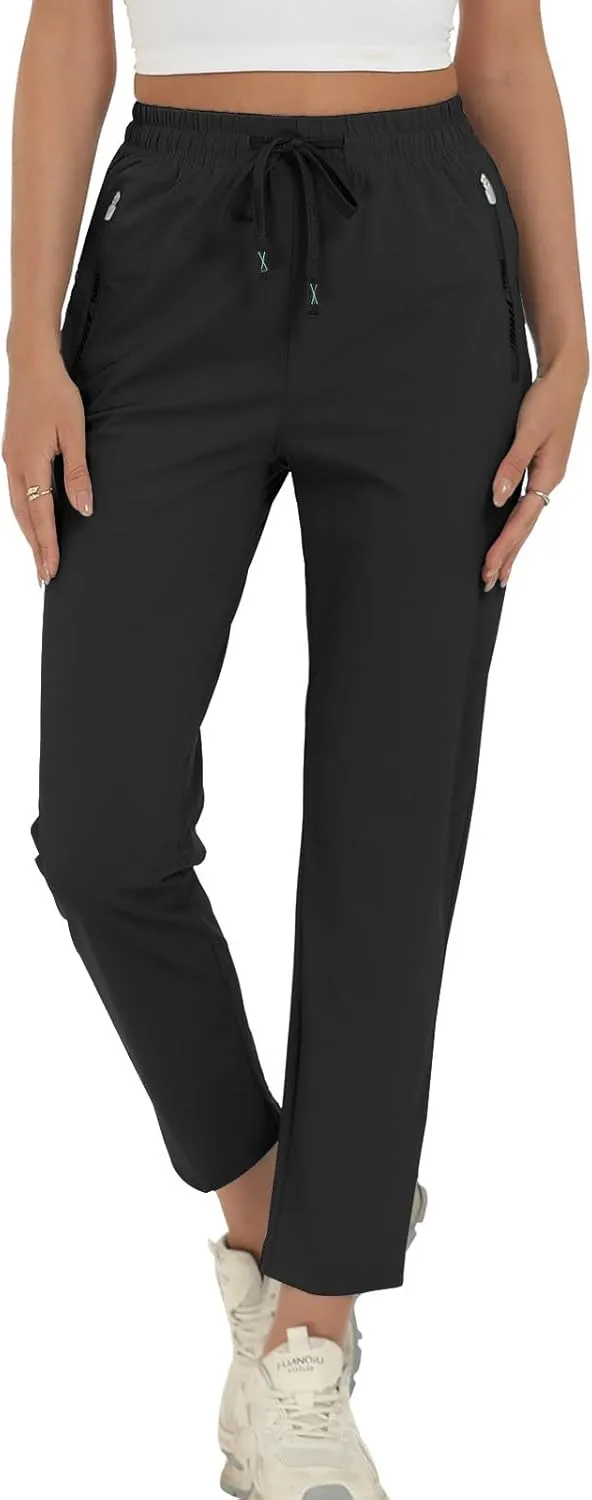 Surenow Womens Active Pants Stretch Breathable Casual Pants with Zip Pocket Lightweight Running Athletic Sweatpants for Women