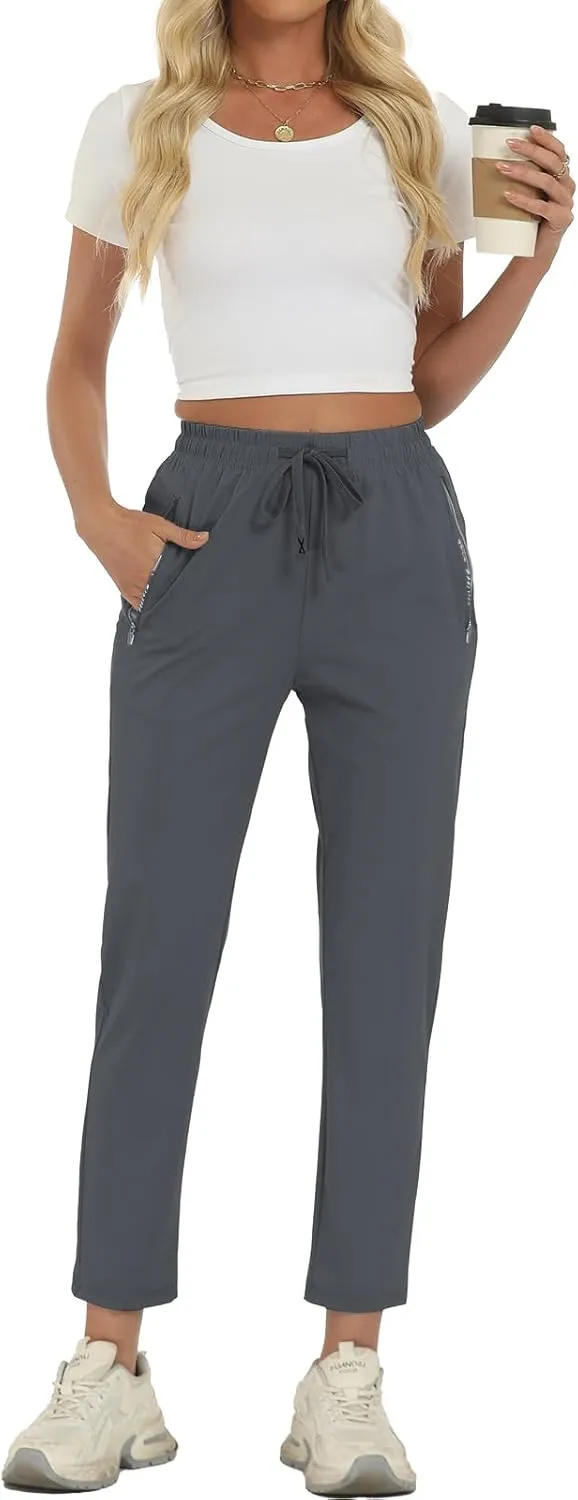 Surenow Womens Active Pants Stretch Breathable Casual Pants with Zip Pocket Lightweight Running Athletic Sweatpants for Women
