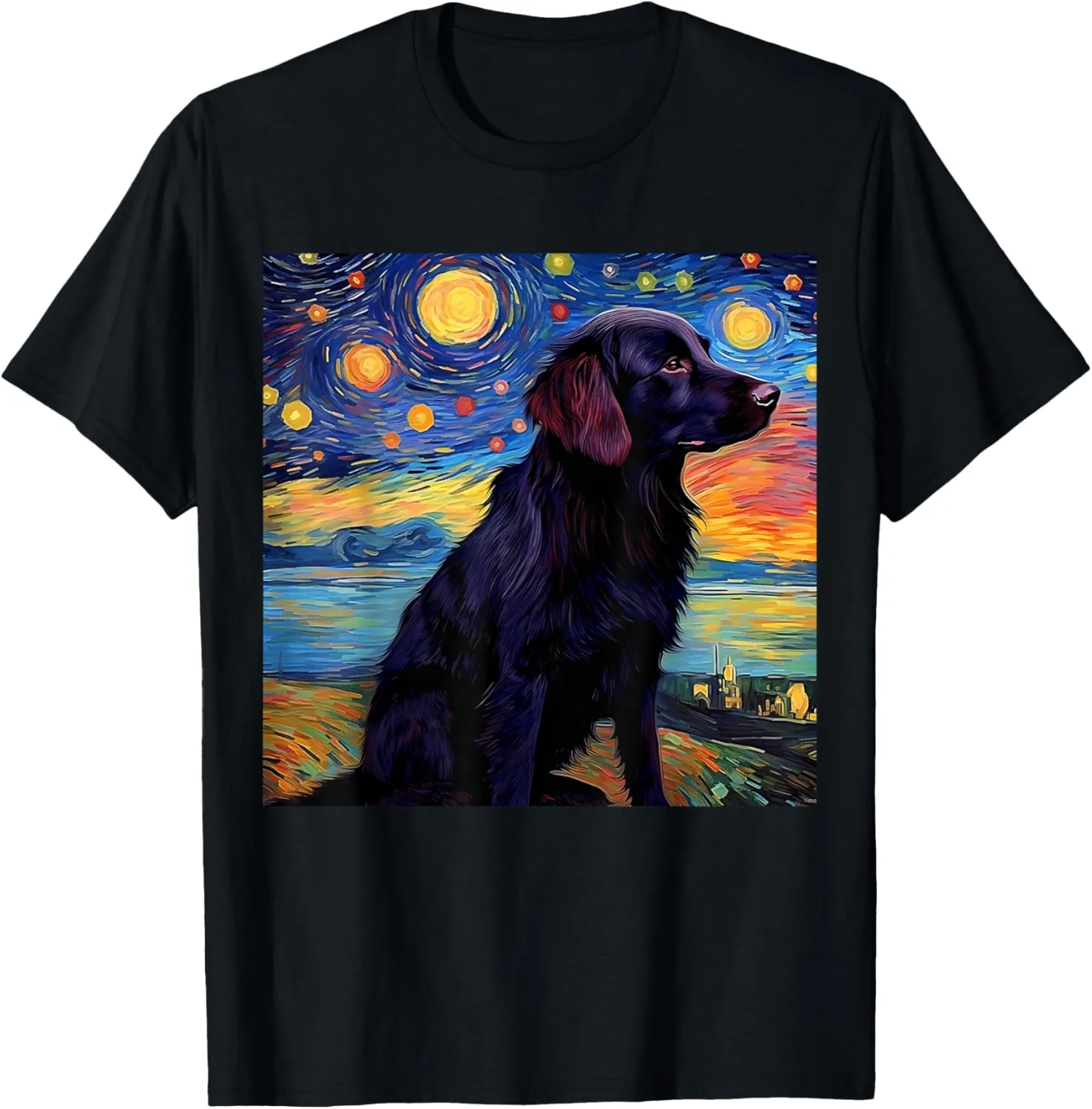 Surreal Starry Night Flat-Coated Retriever Dog T-Shirt