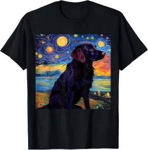 Surreal Starry Night Flat-Coated Retriever Dog T-Shirt