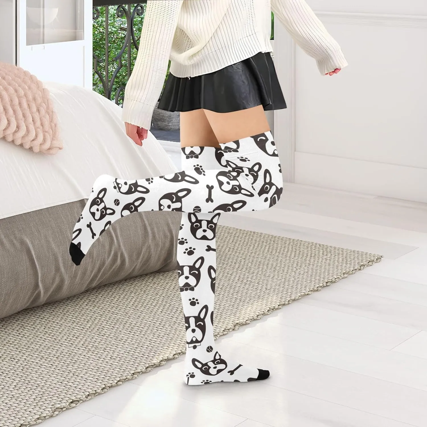 Sweet Dogs Women Thigh High Socks Warm Over the Knee Socks Long Knee High Boot Stockings Leg Warmer