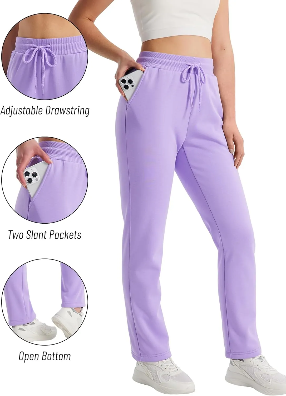 TACVASEN Women's Sherpa Lined Sweatpants Winter Warm Fleece Pants Water-Resistant Thermal Outdoor Snow Pockets Joggers