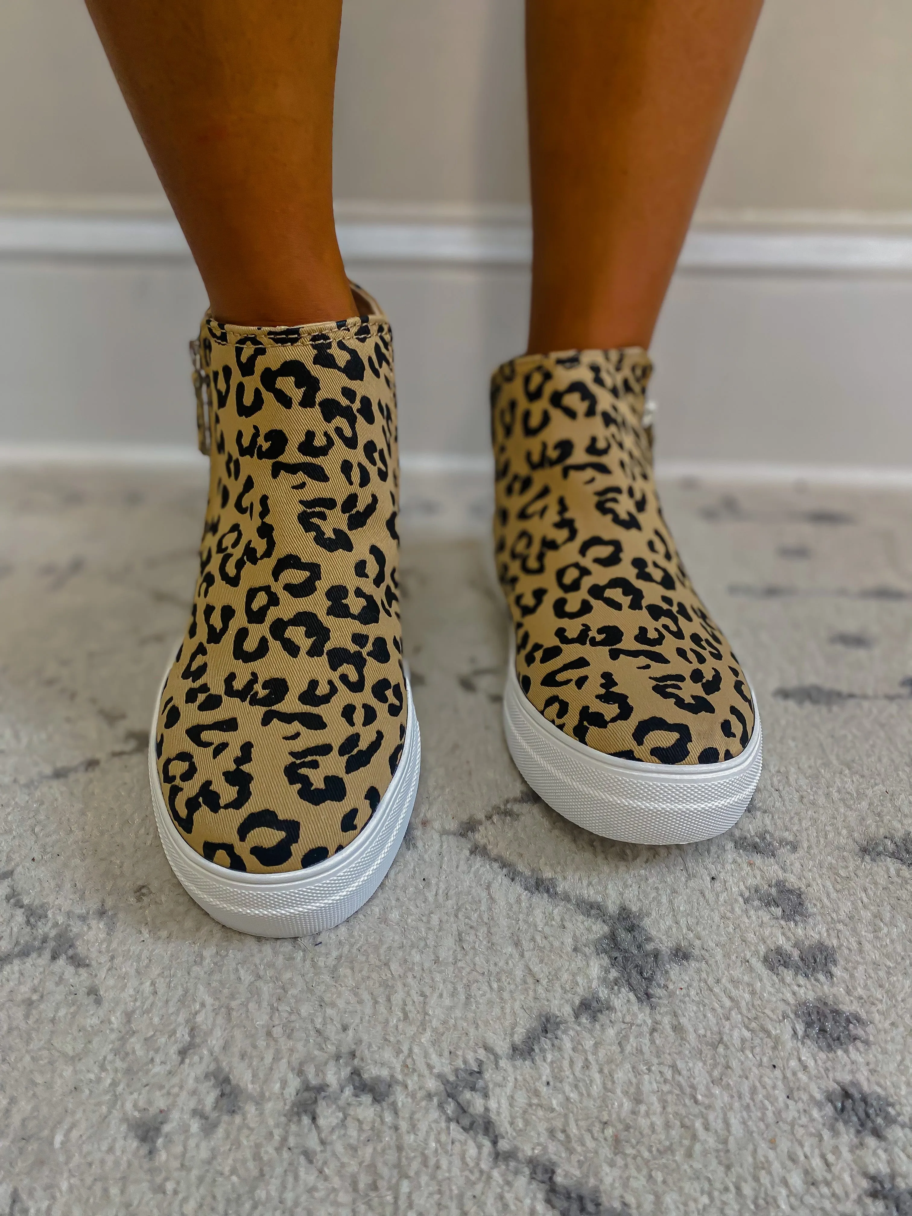 Tan Leopard High Top Zip Sneaker