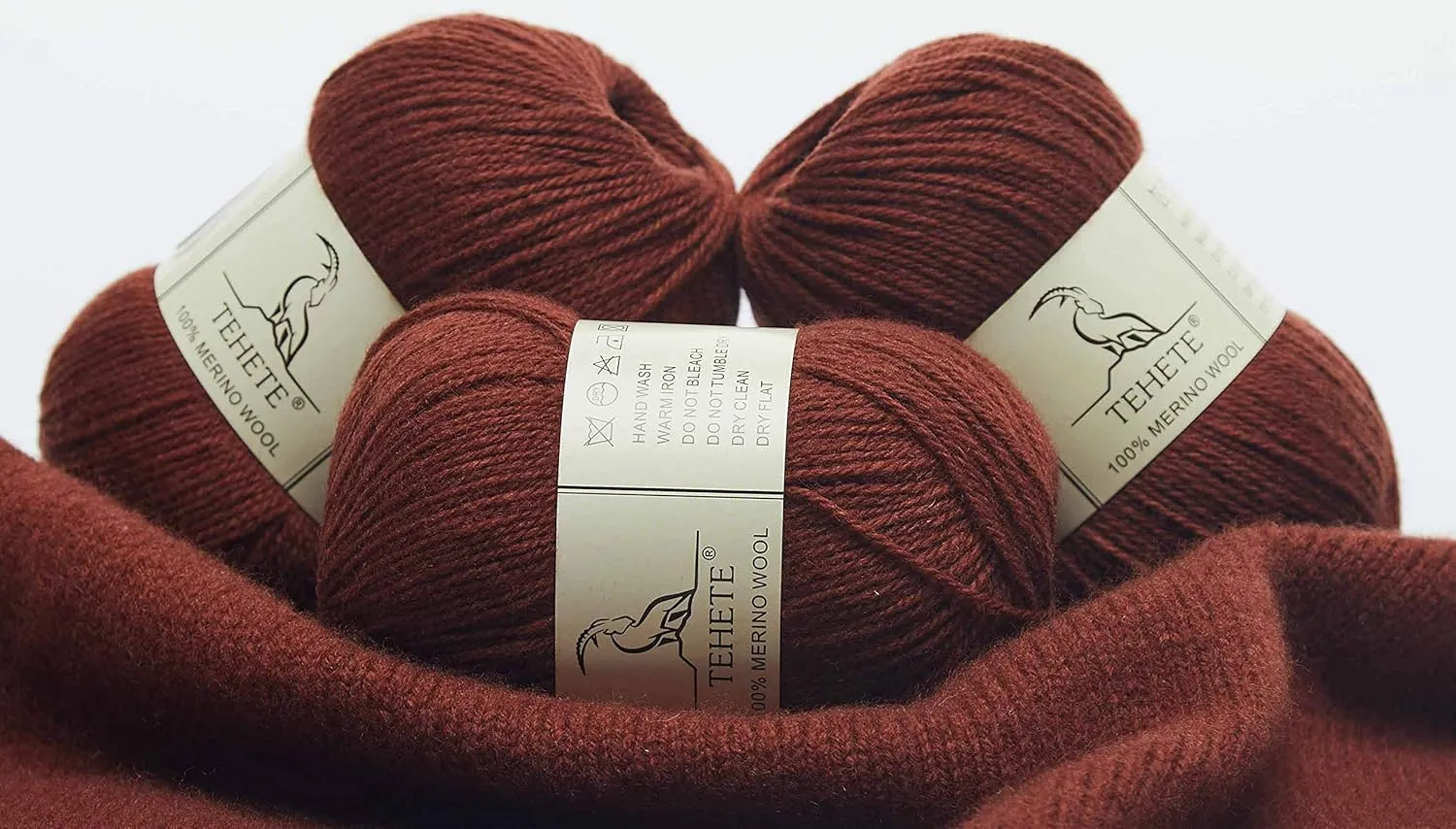 TEHETE 100% Merino Wool Yarn for Knitting 3-Ply Luxury Warm Soft Lightweight Blue Crochet Yarn (Caramel)
