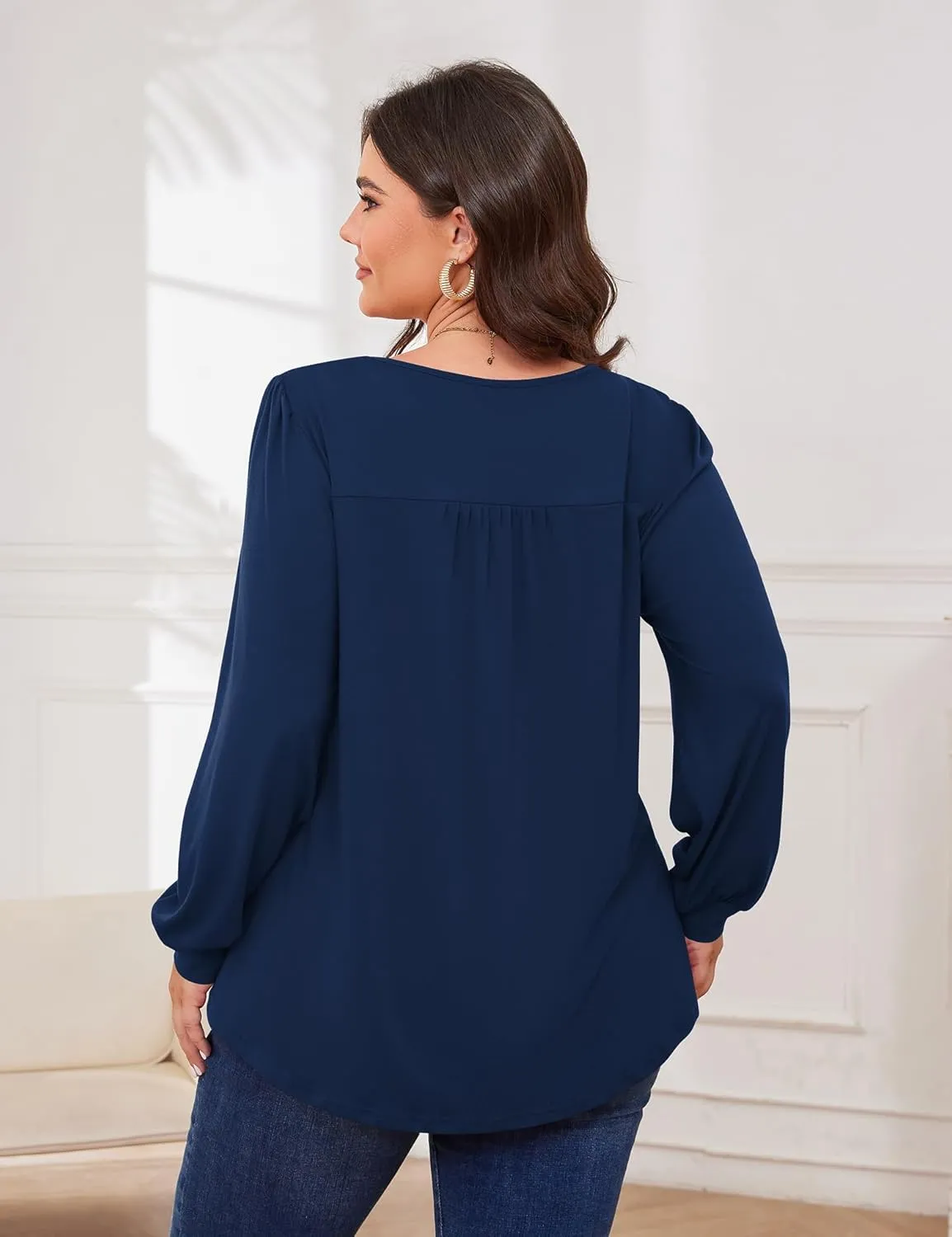 TFSDOD Plus Size Tops for Women Long Sleeve V Neck Shirts Dressy Casual Blouse Loose Fit Basic Tee Tshirt(1X-5X)