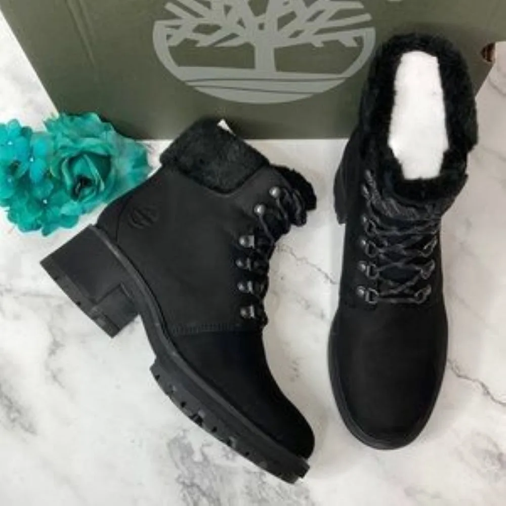 TIMBERLAND Kinsley Black Hiker Waterproof Leather Lug Sole Boots 7