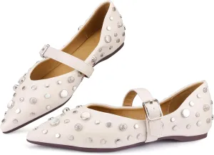 TLJIANG Women's Flat Shoes 2024 New All-Match Flat Shoes Fashion Rivet Decorative Comfortable Flat Shoes