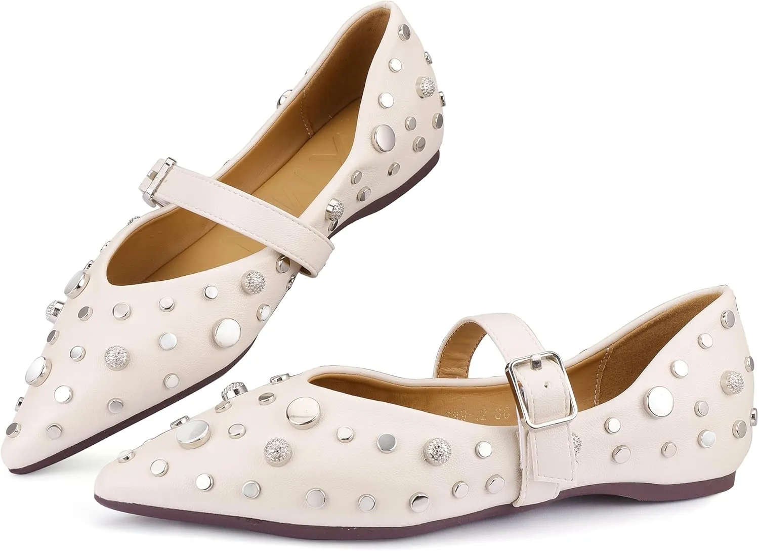 TLJIANG Women's Flat Shoes 2024 New All-Match Flat Shoes Fashion Rivet Decorative Comfortable Flat Shoes