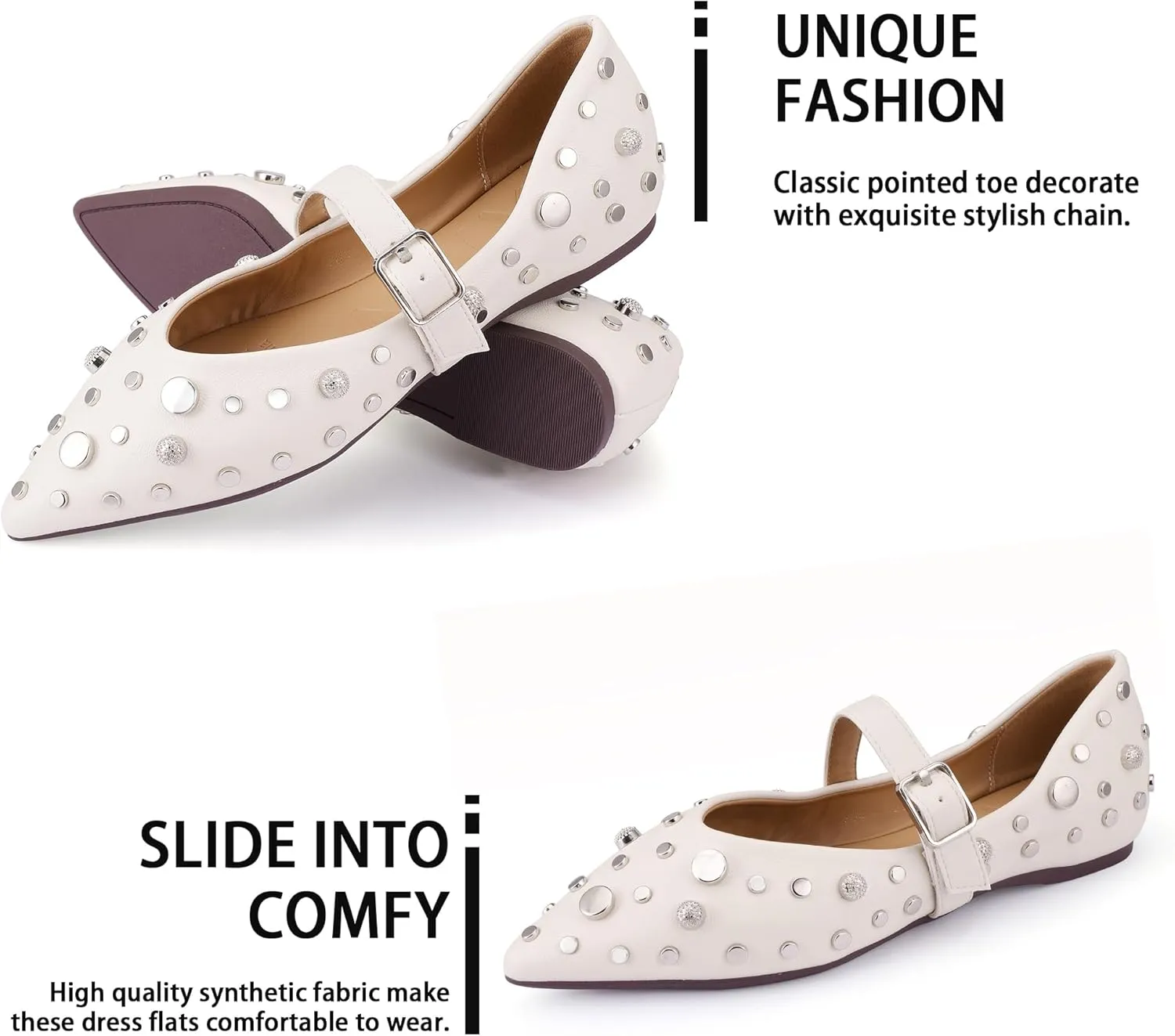 TLJIANG Women's Flat Shoes 2024 New All-Match Flat Shoes Fashion Rivet Decorative Comfortable Flat Shoes