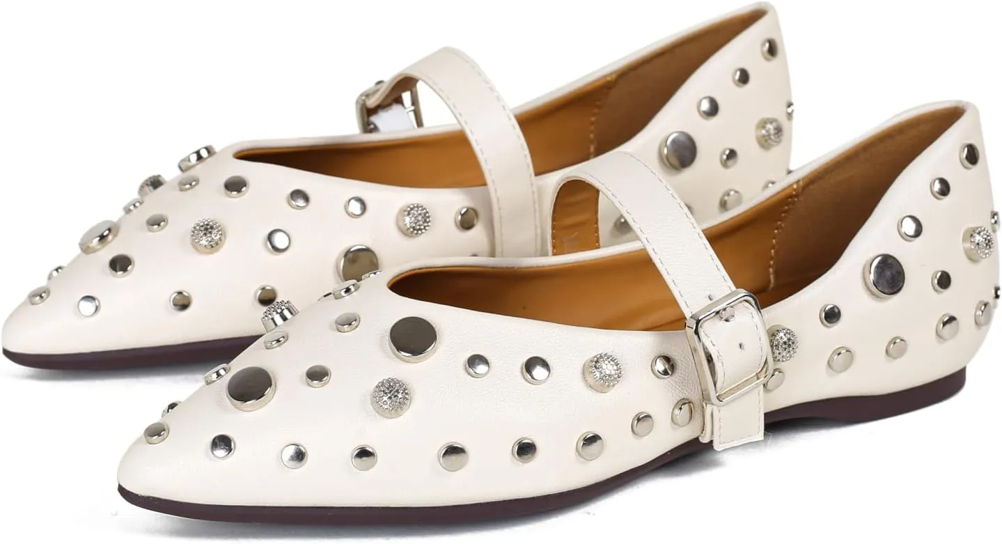 TLJIANG Women's Flat Shoes 2024 New All-Match Flat Shoes Fashion Rivet Decorative Comfortable Flat Shoes
