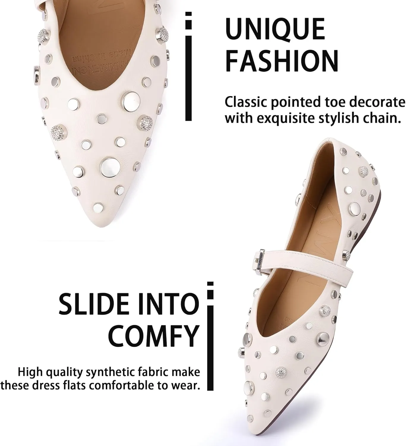 TLJIANG Women's Flat Shoes 2024 New All-Match Flat Shoes Fashion Rivet Decorative Comfortable Flat Shoes