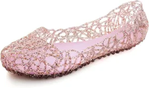 TN TANGNEST Women's Beach Hollow Jelly Shoes Bling PVC Slip On Summer Casual Flat Sandals