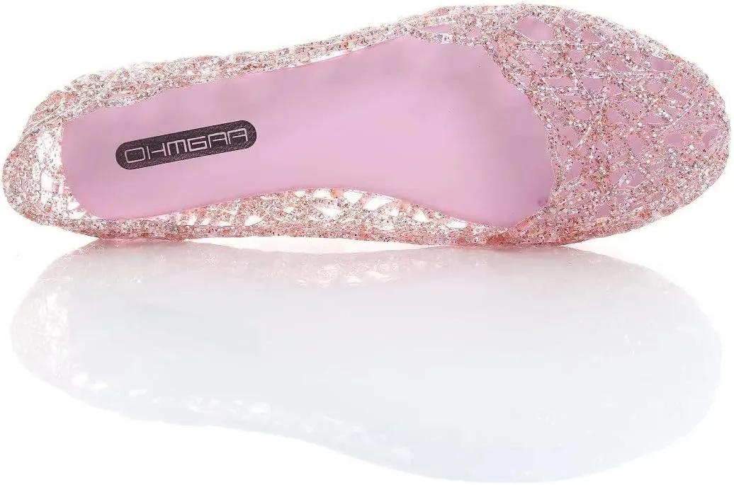 TN TANGNEST Women's Beach Hollow Jelly Shoes Bling PVC Slip On Summer Casual Flat Sandals