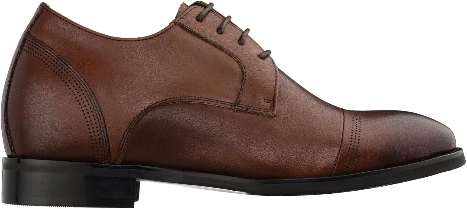 TOTO Men's Invisible Height Increasing Elevator Shoes - Dark Brown Premium Leather Lace-up Micro-Perforated Formal Derby Oxfords - 2.8 Inches Taller - K9278- Size 8 D(M) US