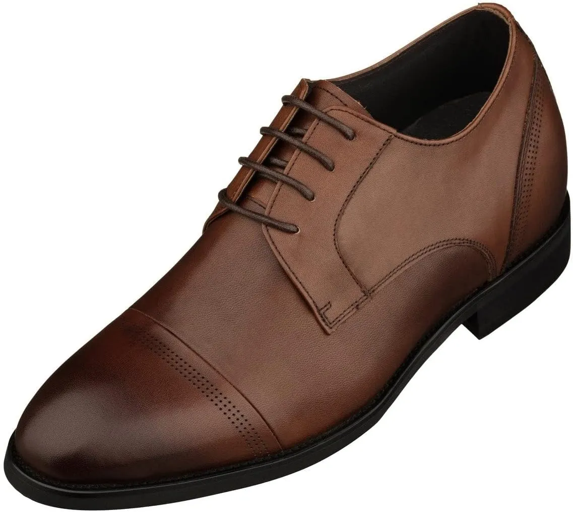 TOTO Men's Invisible Height Increasing Elevator Shoes - Dark Brown Premium Leather Lace-up Micro-Perforated Formal Derby Oxfords - 2.8 Inches Taller - K9278- Size 8 D(M) US