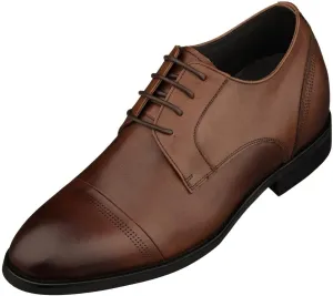 TOTO Men's Invisible Height Increasing Elevator Shoes - Dark Brown Premium Leather Lace-up Micro-Perforated Formal Derby Oxfords - 2.8 Inches Taller - K9278- Size 8 D(M) US