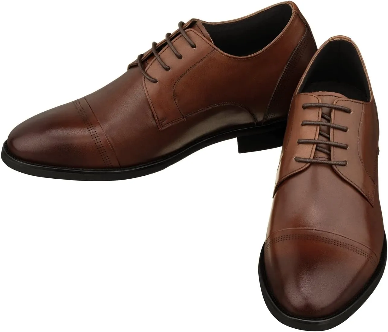 TOTO Men's Invisible Height Increasing Elevator Shoes - Dark Brown Premium Leather Lace-up Micro-Perforated Formal Derby Oxfords - 2.8 Inches Taller - K9278- Size 8 D(M) US