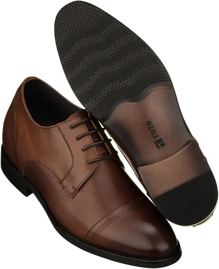 TOTO Men's Invisible Height Increasing Elevator Shoes - Dark Brown Premium Leather Lace-up Micro-Perforated Formal Derby Oxfords - 2.8 Inches Taller - K9278- Size 8 D(M) US