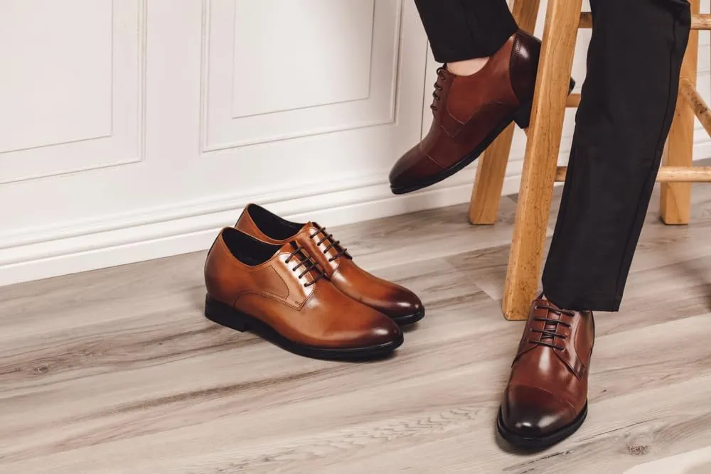 TOTO Men's Invisible Height Increasing Elevator Shoes - Dark Brown Premium Leather Lace-up Micro-Perforated Formal Derby Oxfords - 2.8 Inches Taller - K9278- Size 8 D(M) US