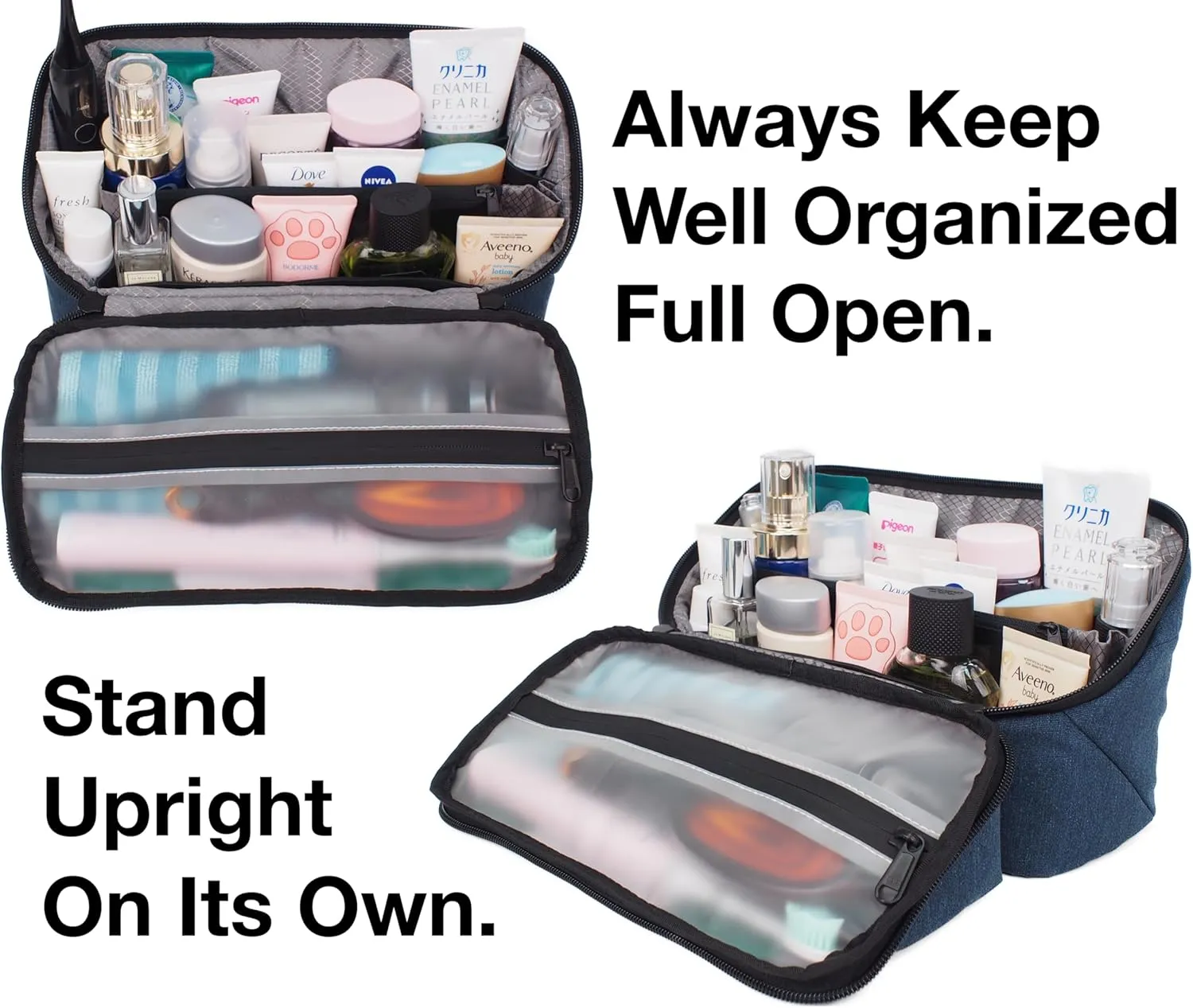 Travel Toiletry Bag for Men Large, Mens Dopp Kit for Tolietries, Shaving Pouch Organizer for Traveling Essentials, Medicine Hygiene Bathroom Shower Bag, Full-Open, Water Resistant, Lightweight, Navy