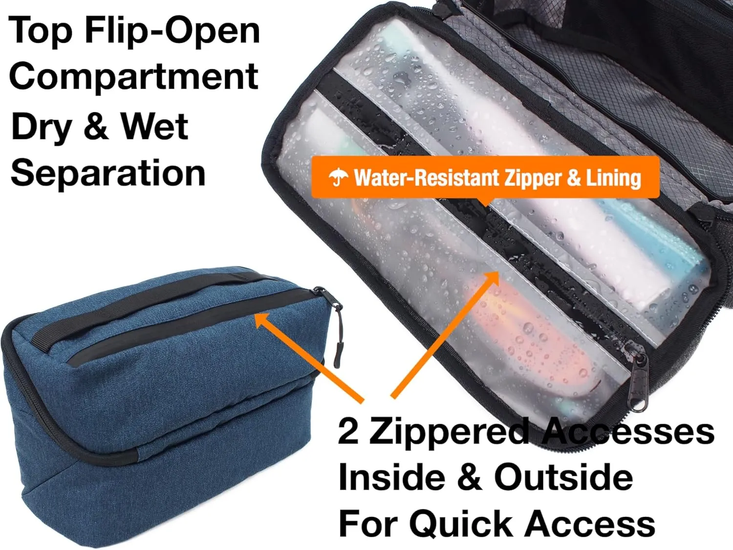Travel Toiletry Bag for Men Large, Mens Dopp Kit for Tolietries, Shaving Pouch Organizer for Traveling Essentials, Medicine Hygiene Bathroom Shower Bag, Full-Open, Water Resistant, Lightweight, Navy
