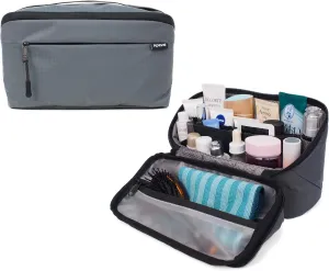 Travel Toiletry Bag for Men Small, Mens Dopp Kit for Tolietries, Shaving Pouch Organizer for Traveling Essentials, Medicine Hygiene Bathroom Shower Bag, Full-Open, Water Resistant, Lightweight, Grey