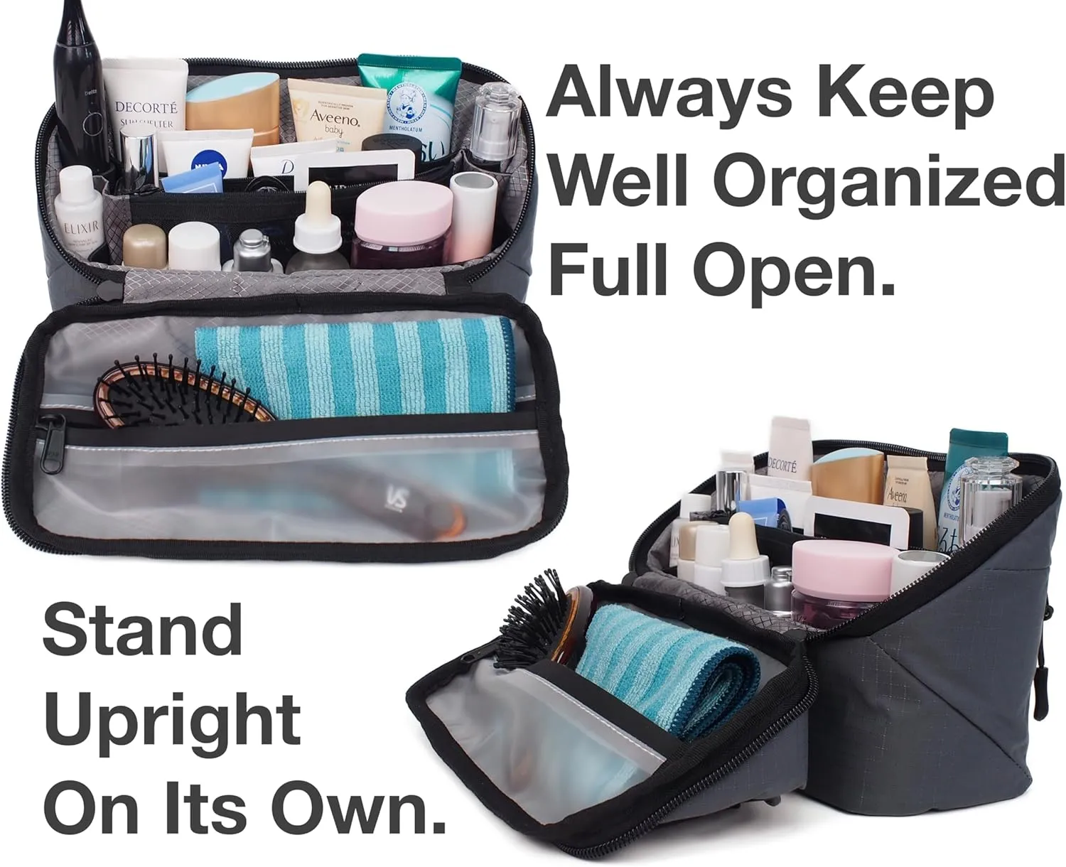 Travel Toiletry Bag for Men Small, Mens Dopp Kit for Tolietries, Shaving Pouch Organizer for Traveling Essentials, Medicine Hygiene Bathroom Shower Bag, Full-Open, Water Resistant, Lightweight, Grey