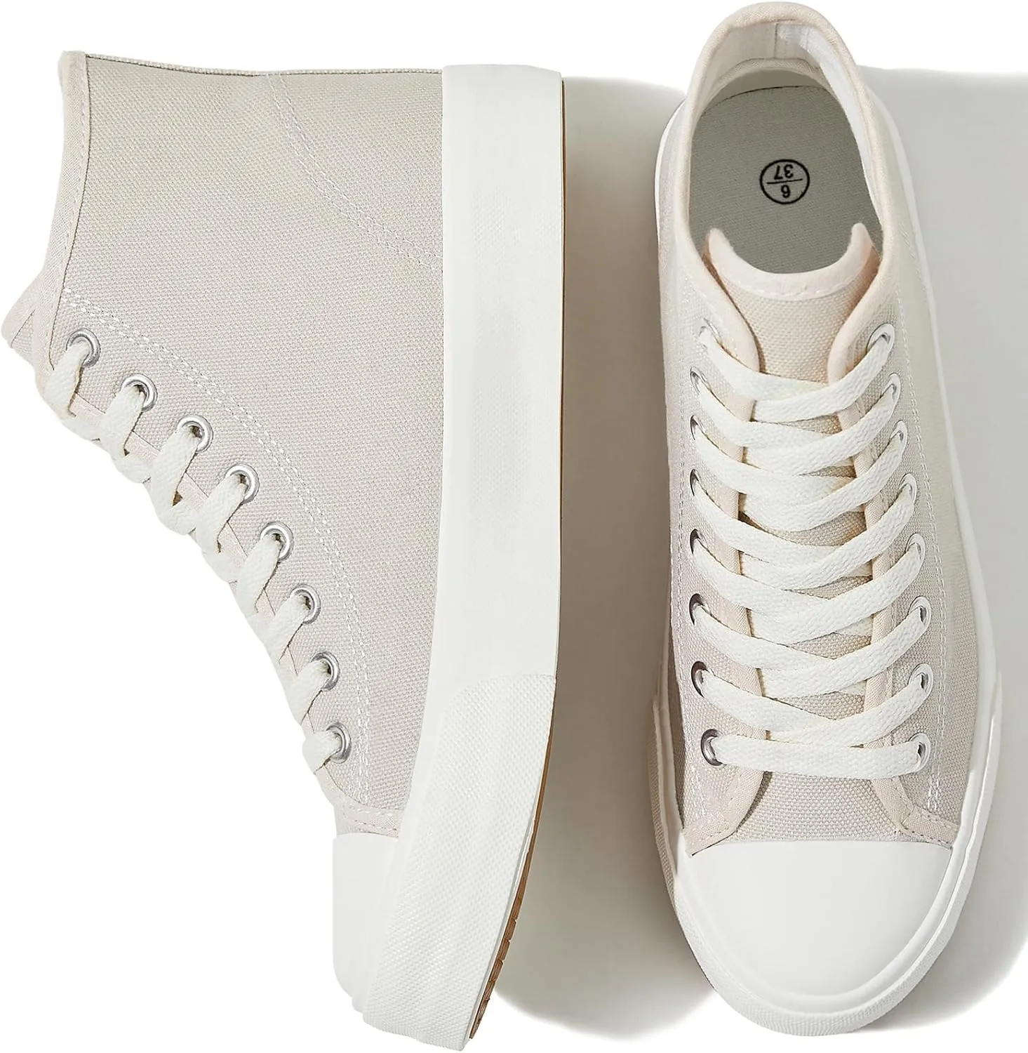 Uoidru High Top Sneakers for Women Canvas Shoes White Canvas High Tops Women Casual Shoes Lace Up Fashion Sneakers