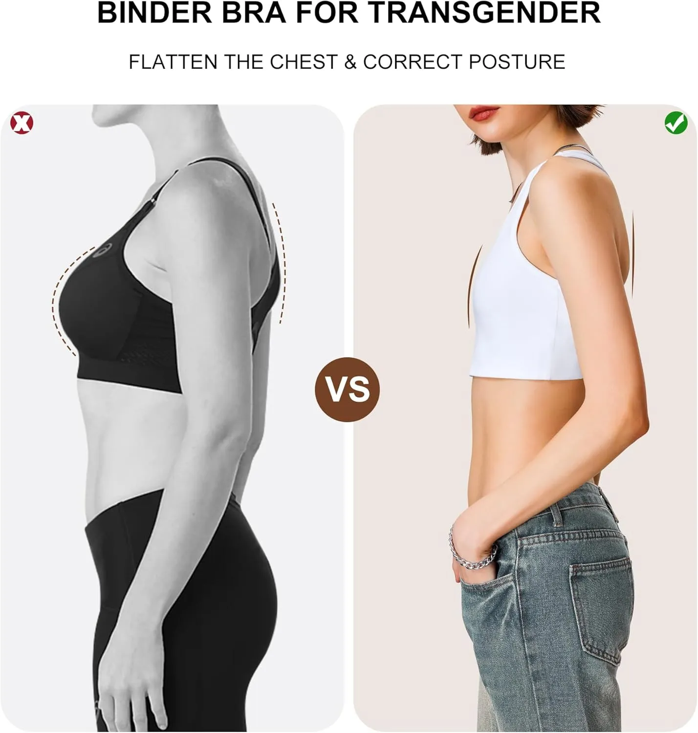 URSEXYLY Chest Binder for Women Transgender FTM Binder Bra Bandage-Free Pullover Tomboy Tank Top
