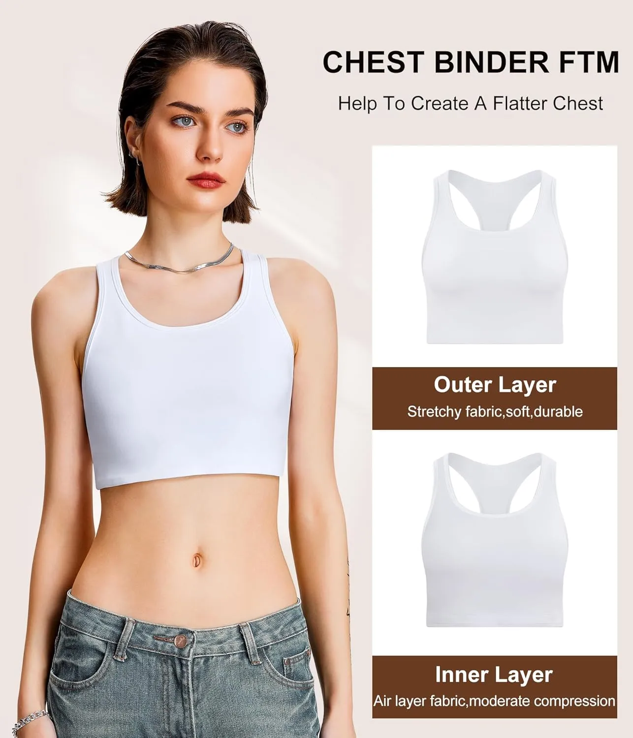 URSEXYLY Chest Binder for Women Transgender FTM Binder Bra Bandage-Free Pullover Tomboy Tank Top