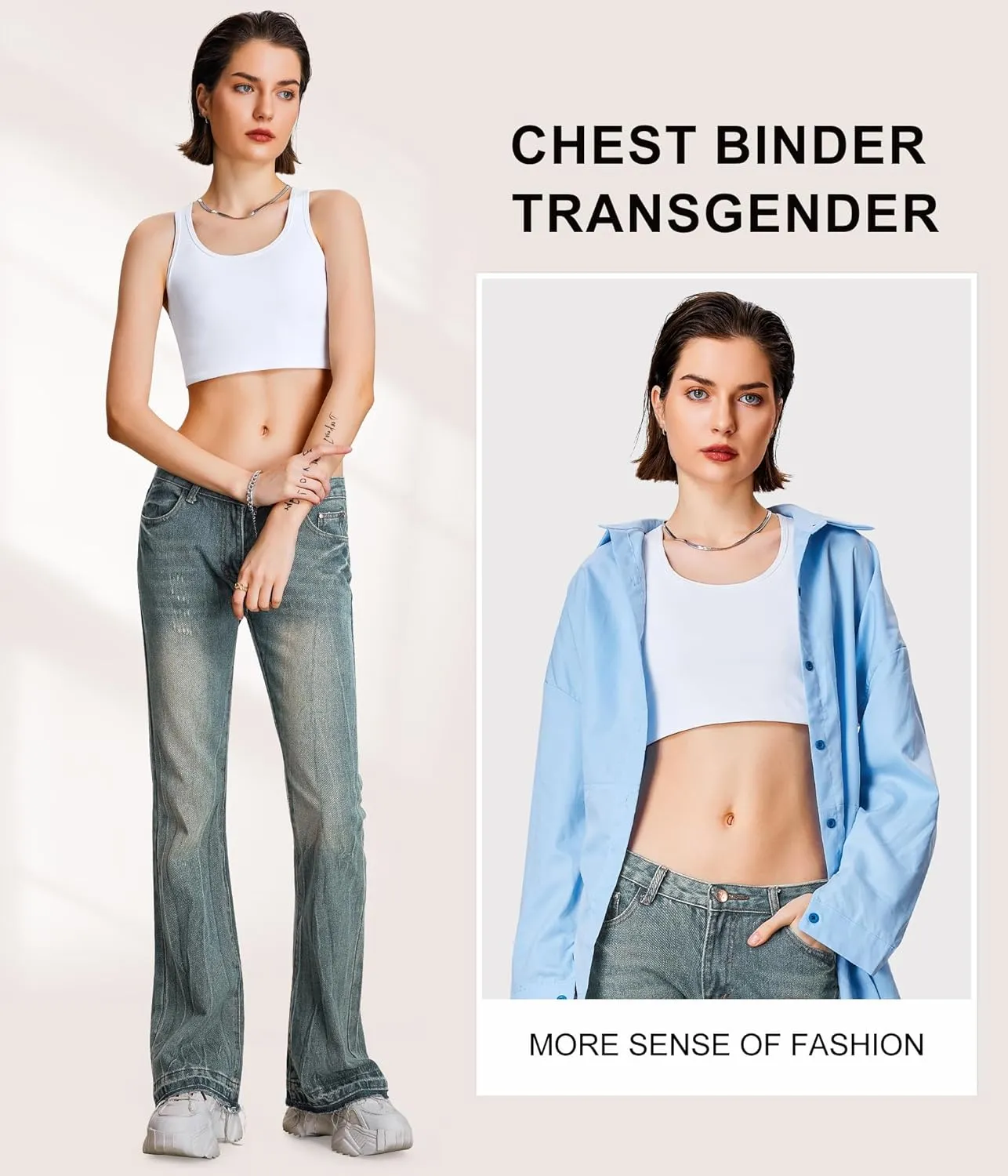 URSEXYLY Chest Binder for Women Transgender FTM Binder Bra Bandage-Free Pullover Tomboy Tank Top