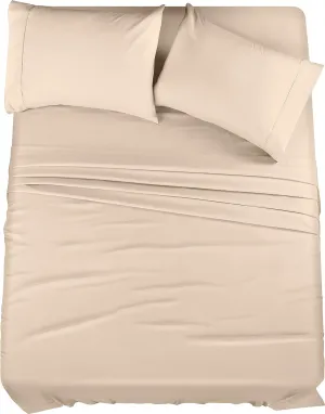 Utopia Bedding King Sheet Set – 4 Piece Bed Sheets for King Size Bed, Soft and Breathable Microfiber, Includes 1 Fitted Sheet, 1 Flat Sheet and 2 Pillowcases (Beige)