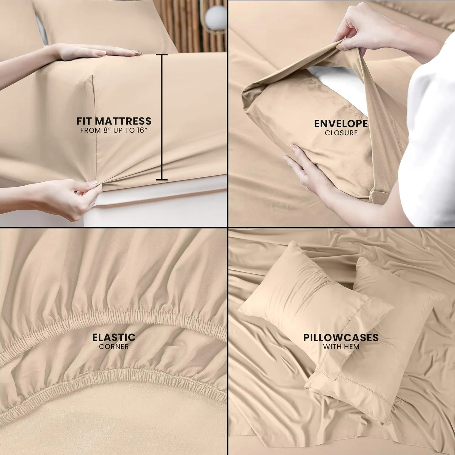 Utopia Bedding King Sheet Set – 4 Piece Bed Sheets for King Size Bed, Soft and Breathable Microfiber, Includes 1 Fitted Sheet, 1 Flat Sheet and 2 Pillowcases (Beige)