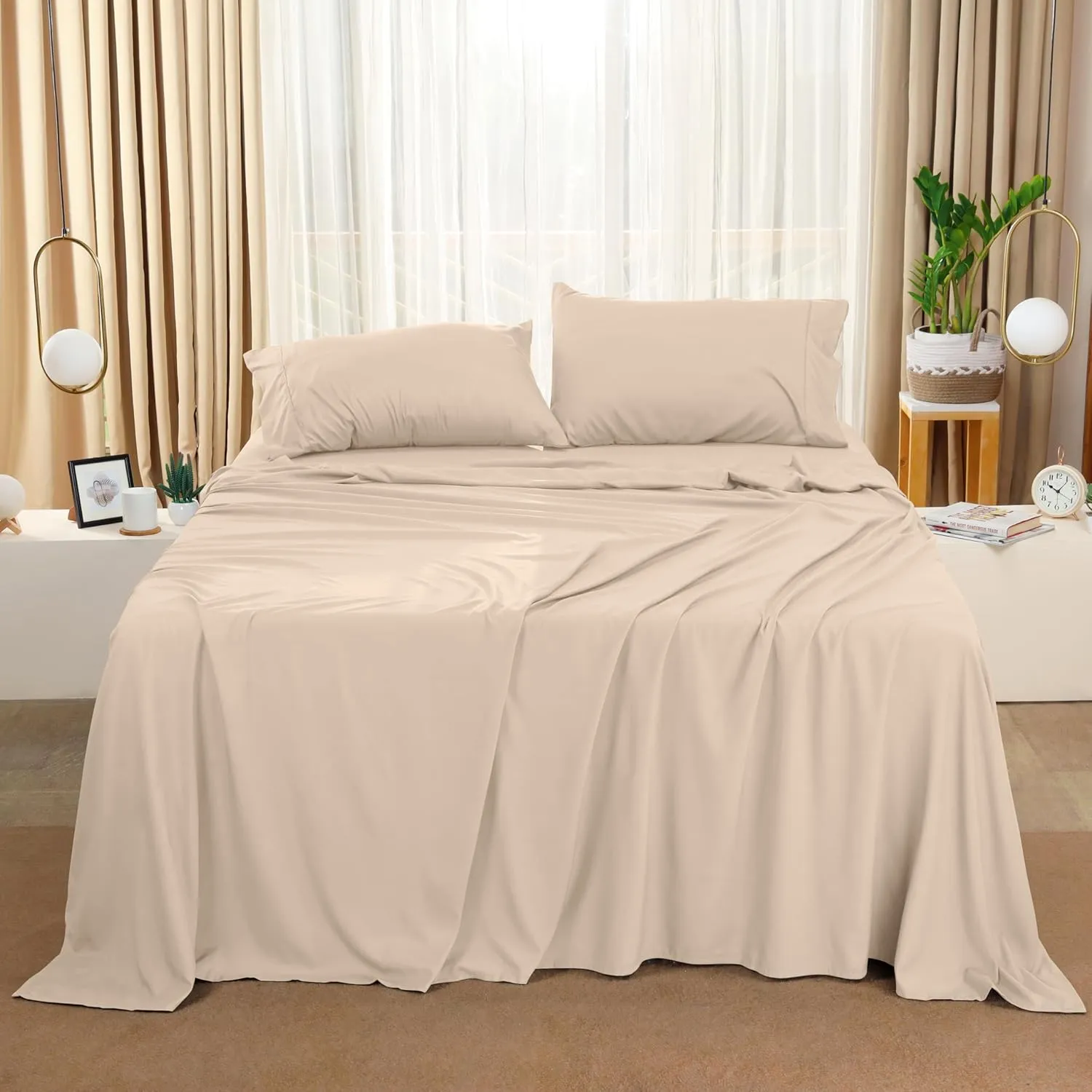 Utopia Bedding King Sheet Set – 4 Piece Bed Sheets for King Size Bed, Soft and Breathable Microfiber, Includes 1 Fitted Sheet, 1 Flat Sheet and 2 Pillowcases (Beige)