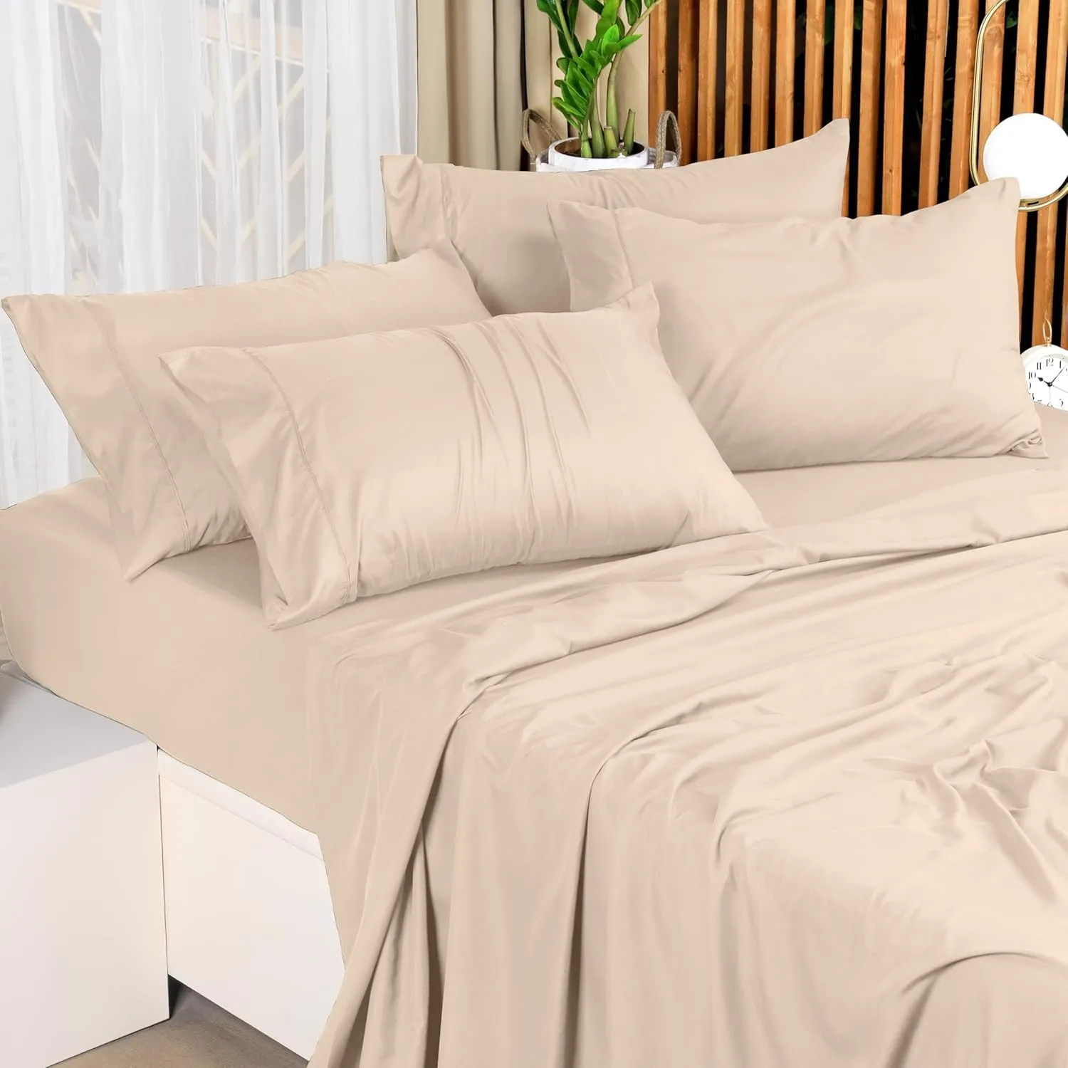 Utopia Bedding King Sheet Set – 4 Piece Bed Sheets for King Size Bed, Soft and Breathable Microfiber, Includes 1 Fitted Sheet, 1 Flat Sheet and 2 Pillowcases (Beige)
