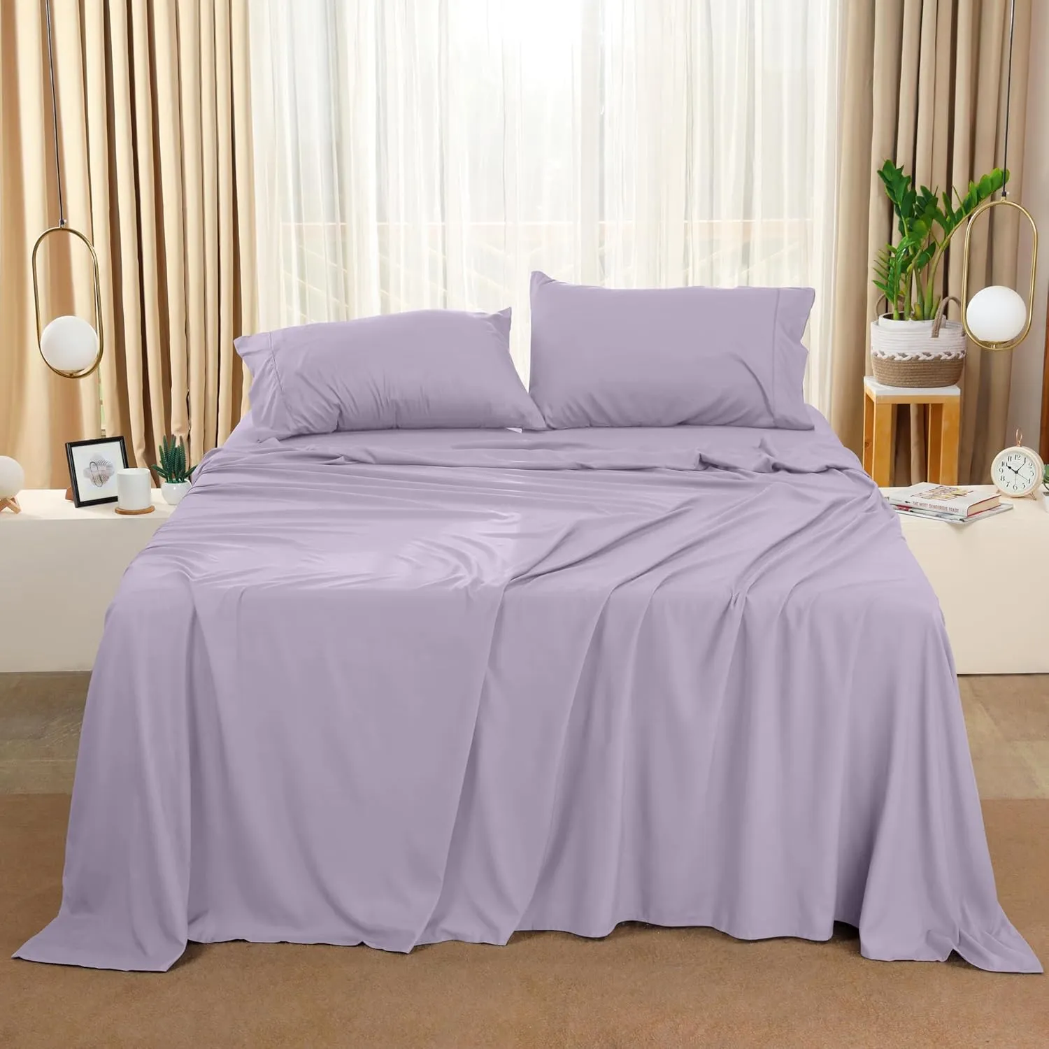 Utopia Bedding Queen Sheet Set – 4 Piece Bed Sheets for Queen Size Bed, Soft and Breathable Microfiber, Includes 1 Fitted Sheet, 1 Flat Sheet and 2 Pillowcases (Lavender)