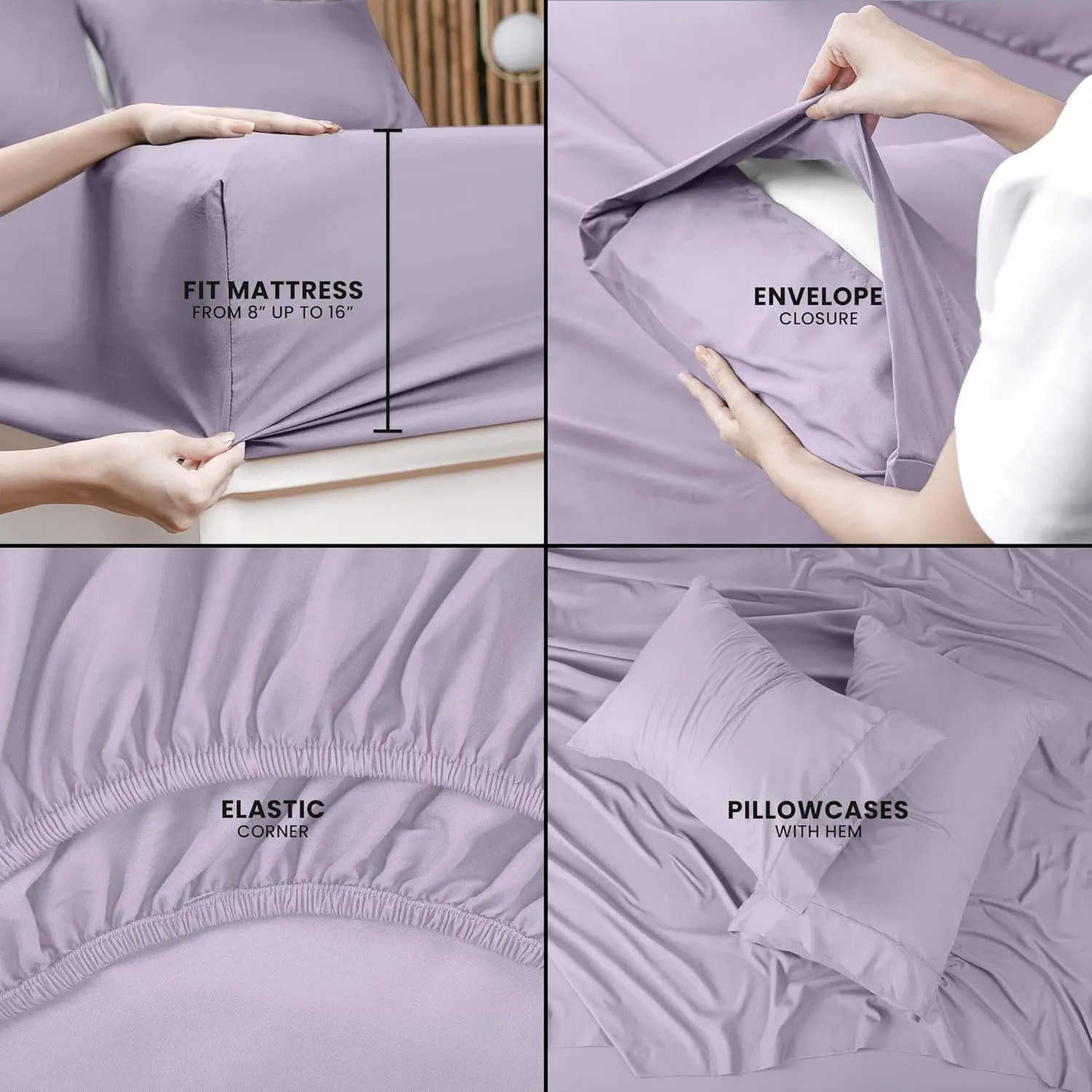 Utopia Bedding Queen Sheet Set – 4 Piece Bed Sheets for Queen Size Bed, Soft and Breathable Microfiber, Includes 1 Fitted Sheet, 1 Flat Sheet and 2 Pillowcases (Lavender)