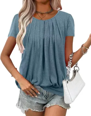 VahRuta Women's Short Sleeve Tunic Tops Scoop Neck Banded Bottom Summer T Shirt for Leggings